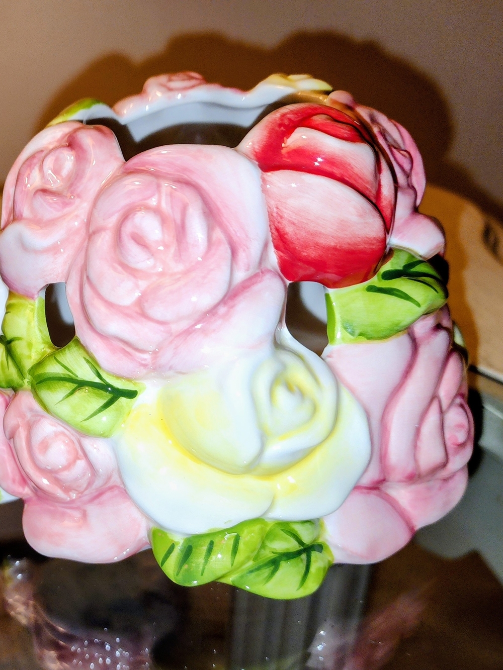 Home Interioes Floral Ceramic Rose Candle Holder in Pink, White & Red